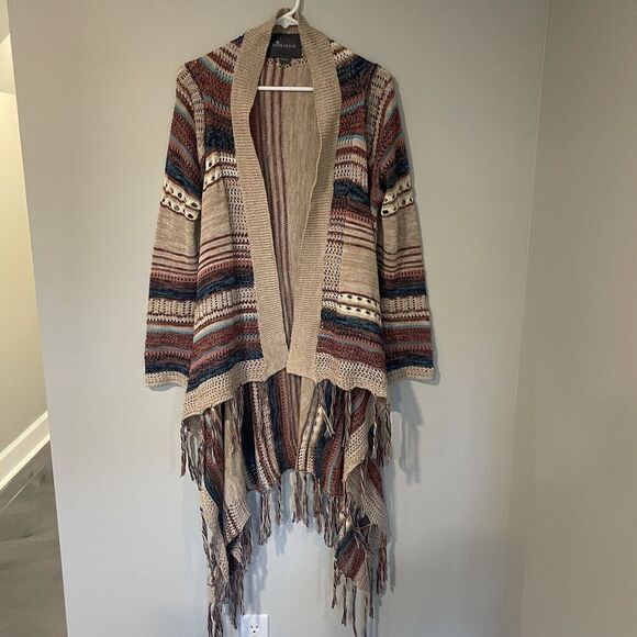 BUCKLE Paper Crane Southwestern Open Front Cardigan Asymmetrical Hem Size Large - Picture 2 of 10